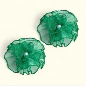 Green Floral Hair Clips for Little Girls.